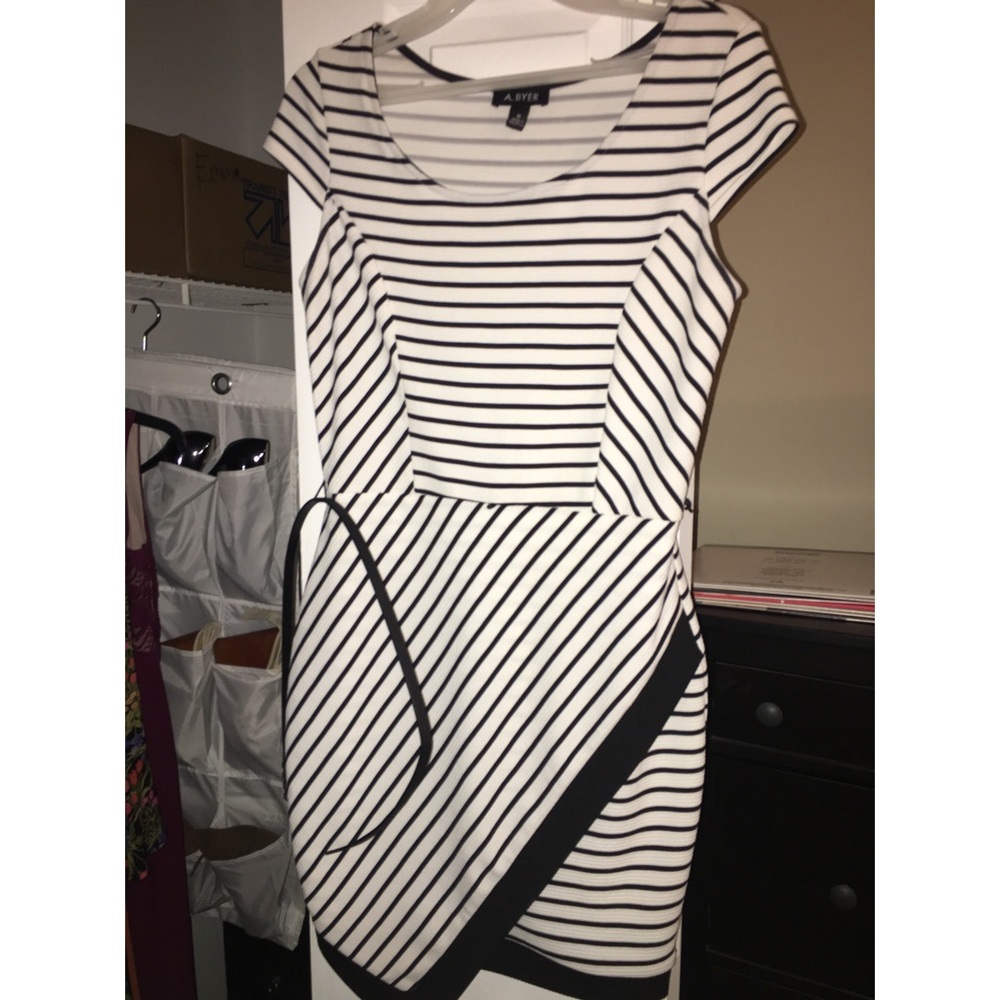 Black and white striped form fitting dress